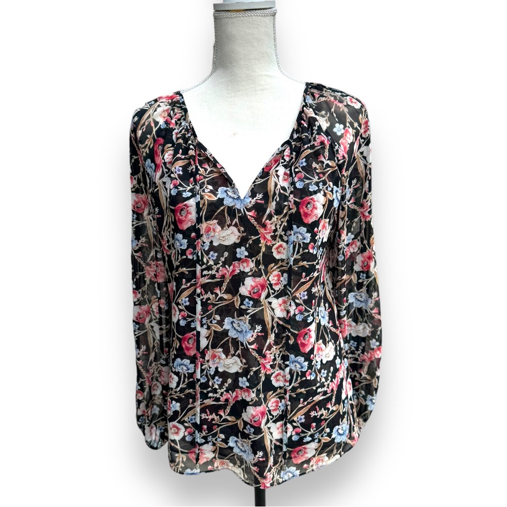 White House Black Floral chiffon Blouse size 6